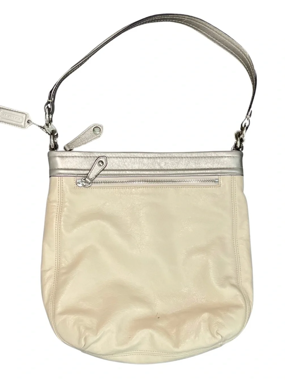 Coach Cream Leather Shoulder Bag Pink Satin Lining